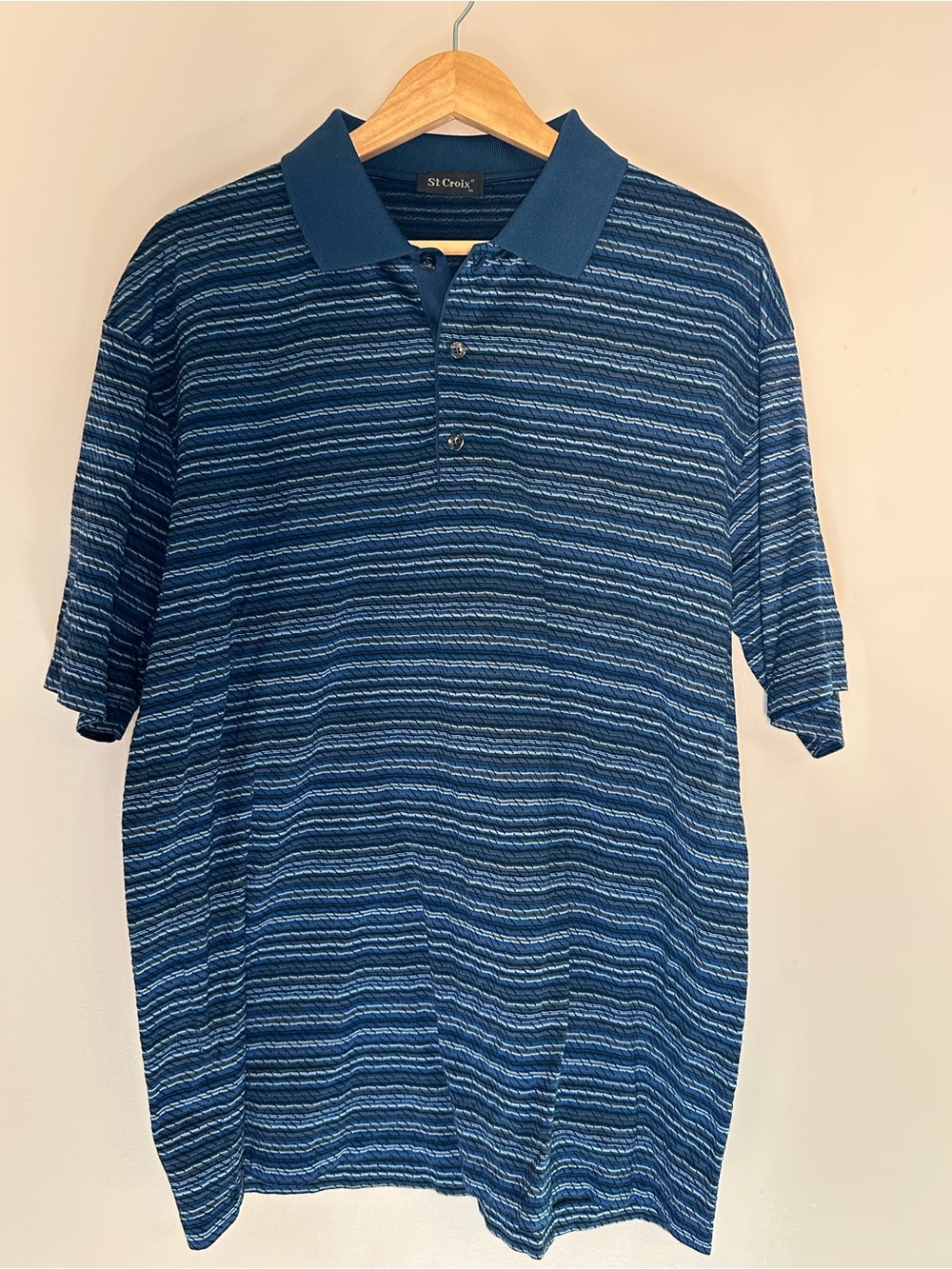St. Croix Men's 100% Cotton Blue Striped Polo Size XL
